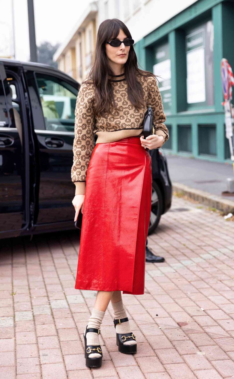 Look with Leather Skirt