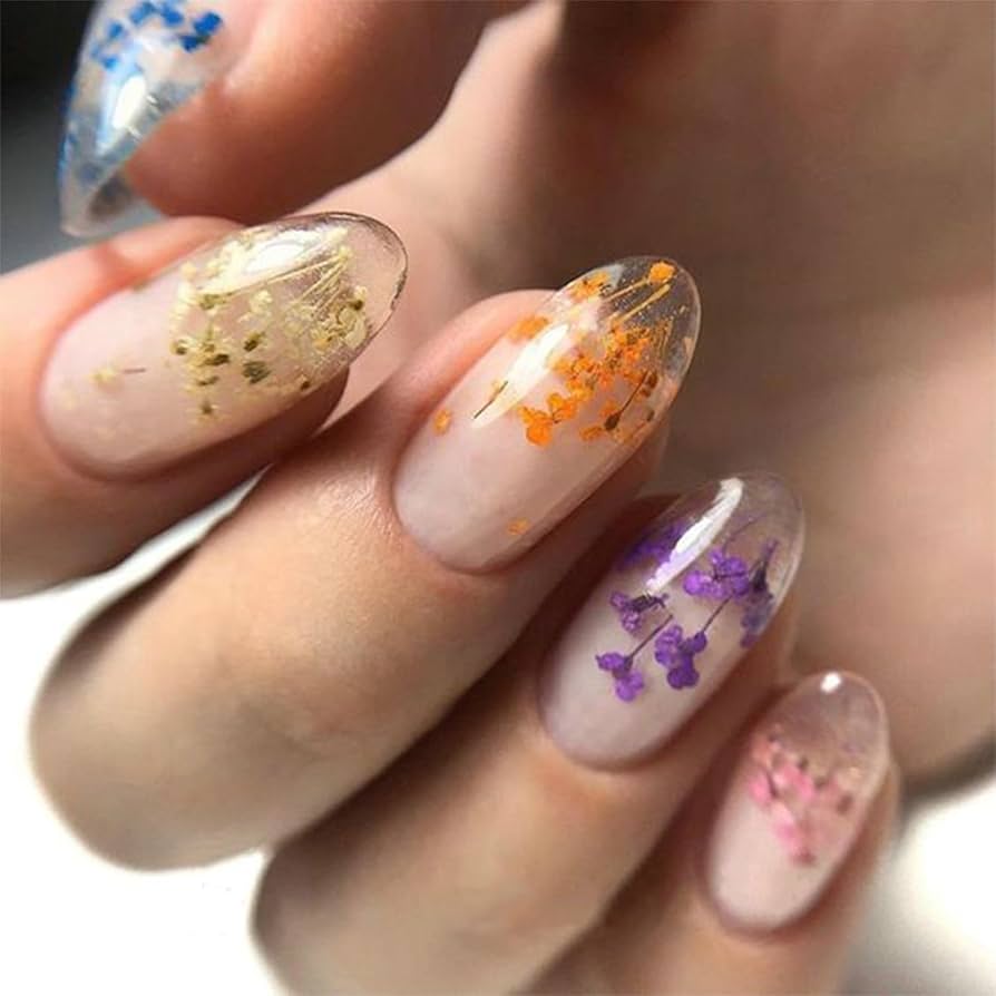 nail with encapsulated dried flower