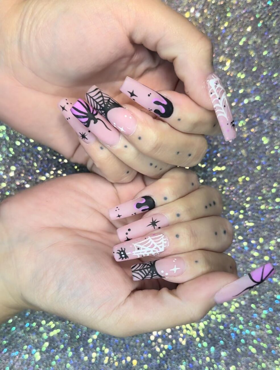 Black and Pink Decorated Nails