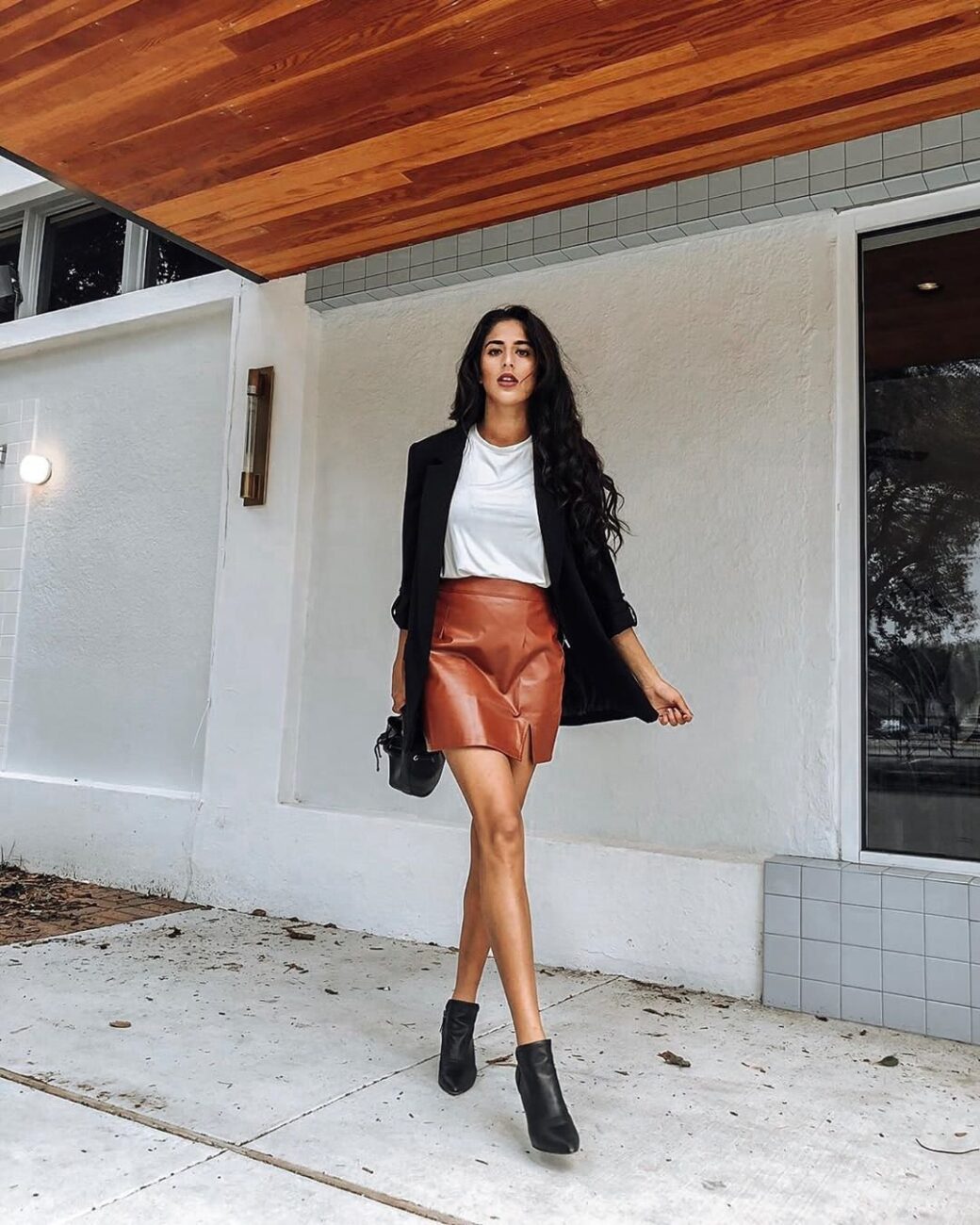 Look with Leather Skirt