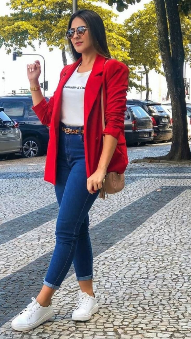 Look Com Blazer Vermelho