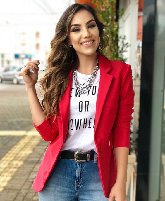 Look Com Blazer Vermelho