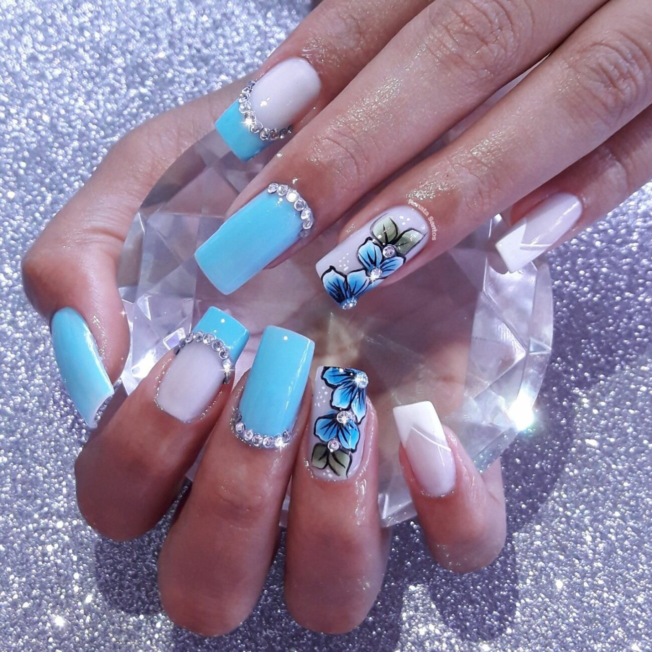 Unhas Decoradas Azul Bebe