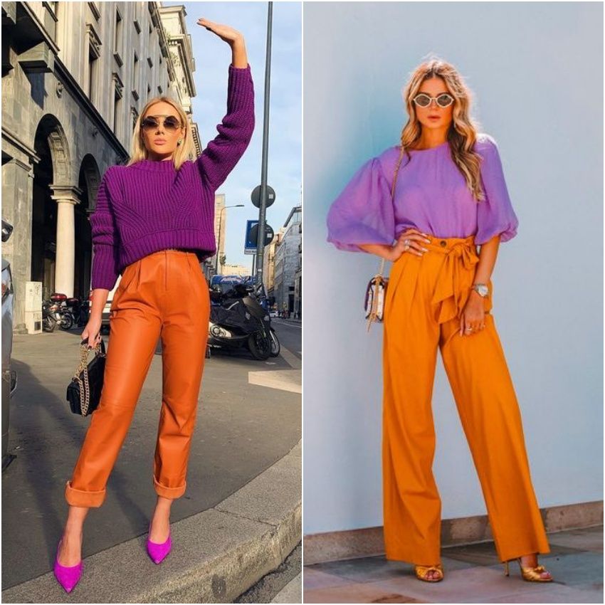 Combinando Cores - Roxo e Laranja | Color blocking outfits ...