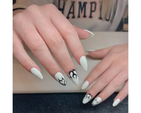 Black and White Decorated Nail