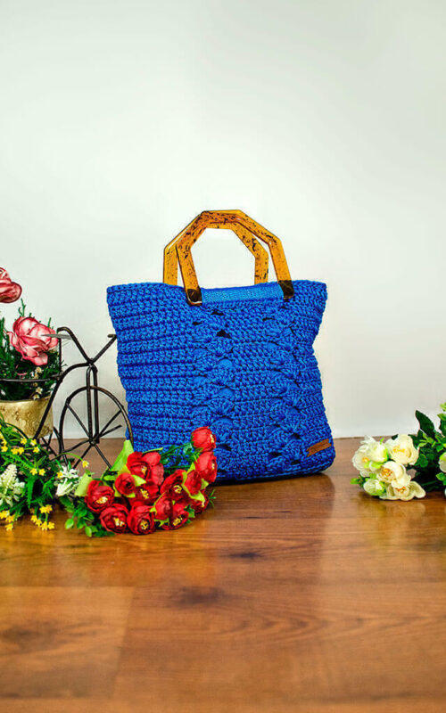 bolsa de crochê azul