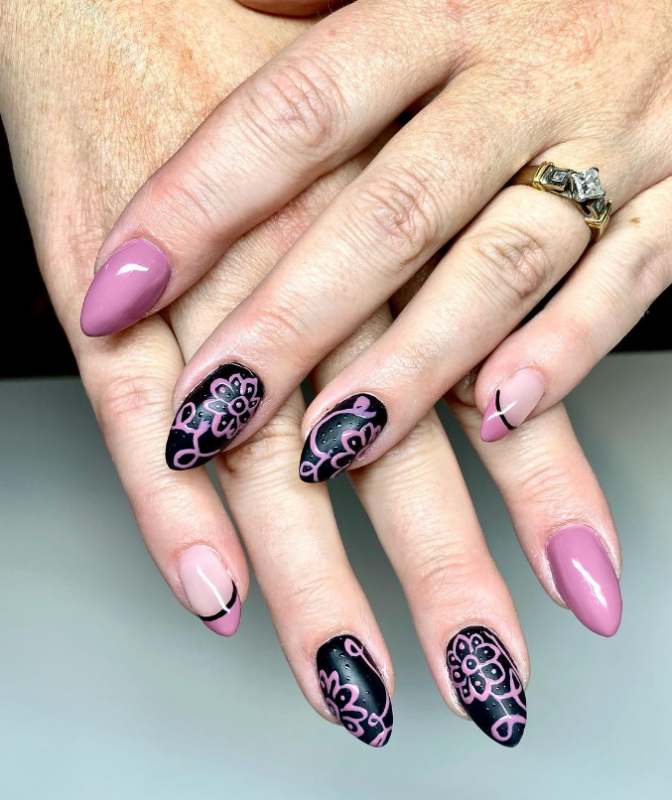 black and pink nail art