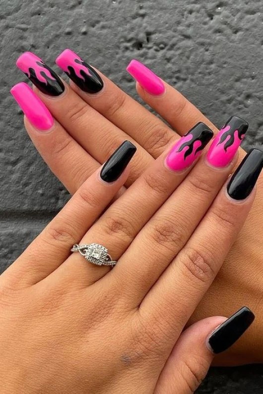 black and pink nail art