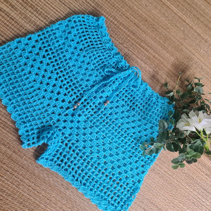 short de crochê azul