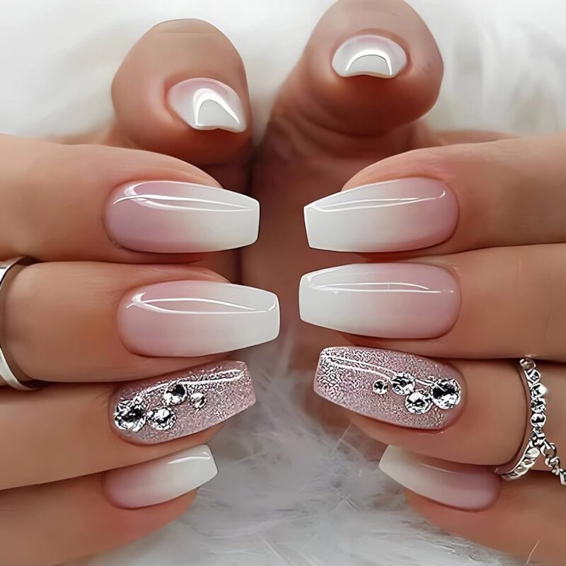 Pink and White Decorated Nail