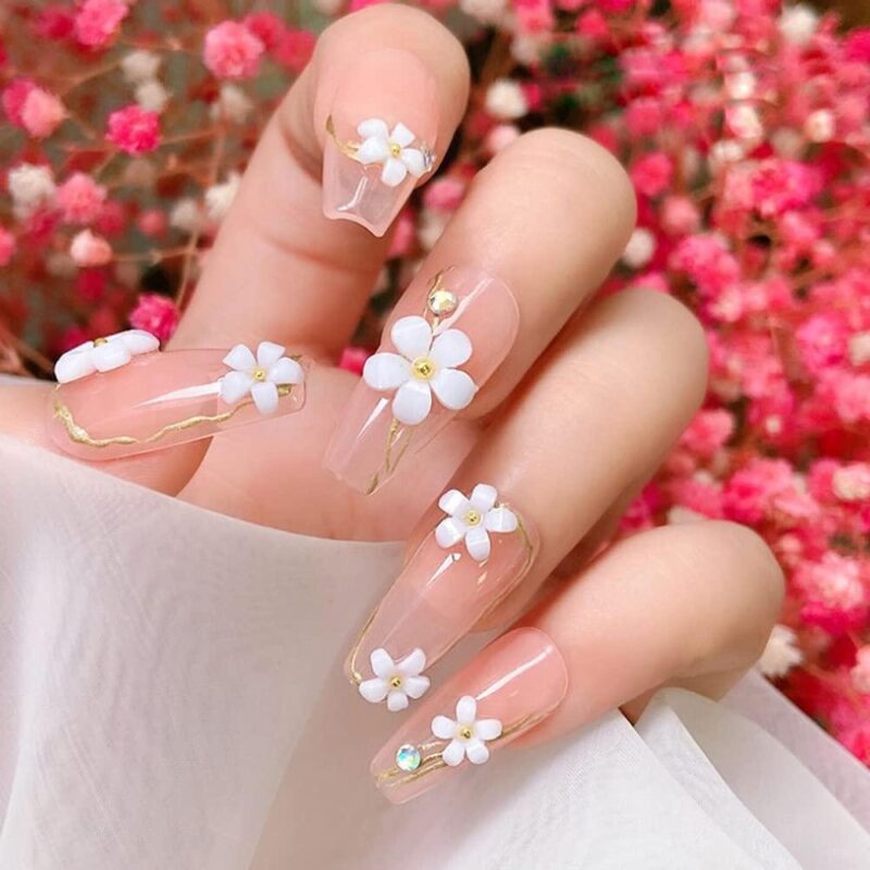 Pink and White Decorated Nail