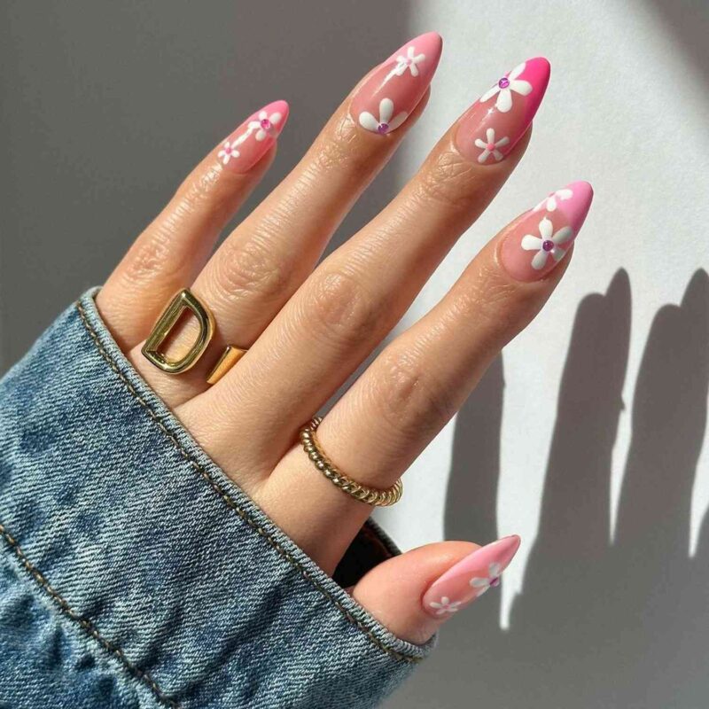 Pink and White Decorated Nail