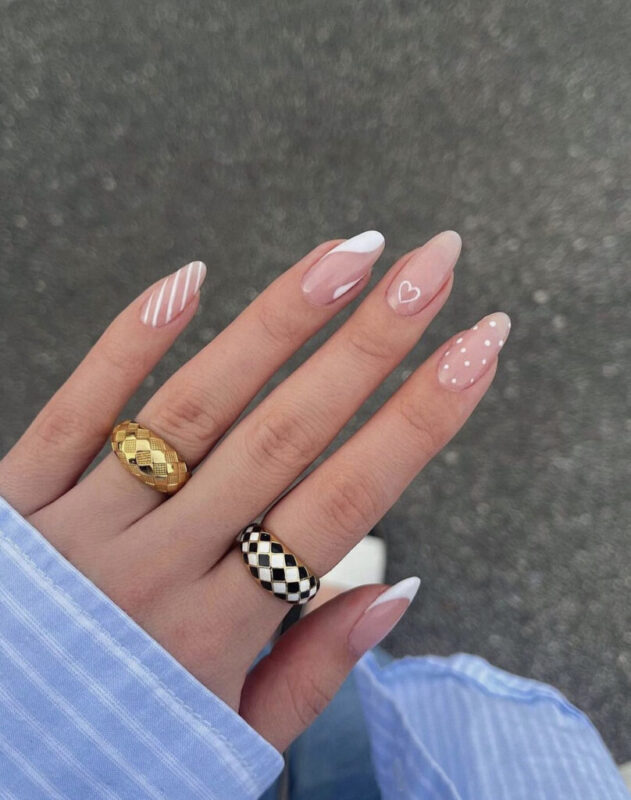 Pink and White Decorated Nail