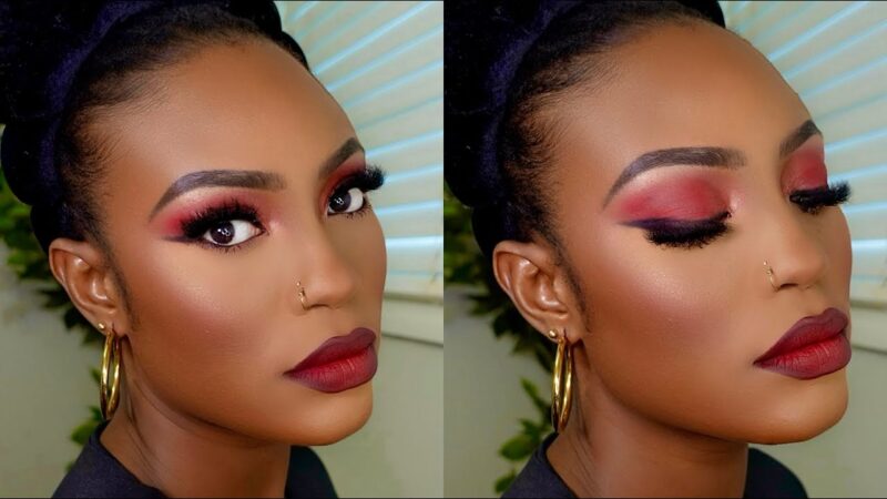 makeup with red lipstick dark skin