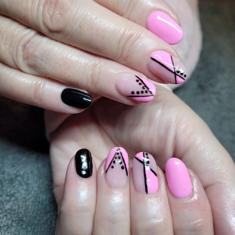 black and pink nail art