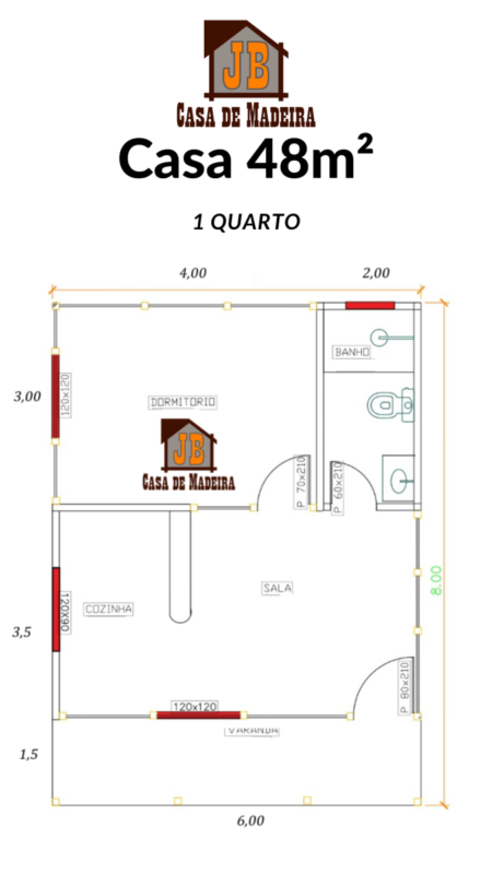 planta de casa com 1 quarto