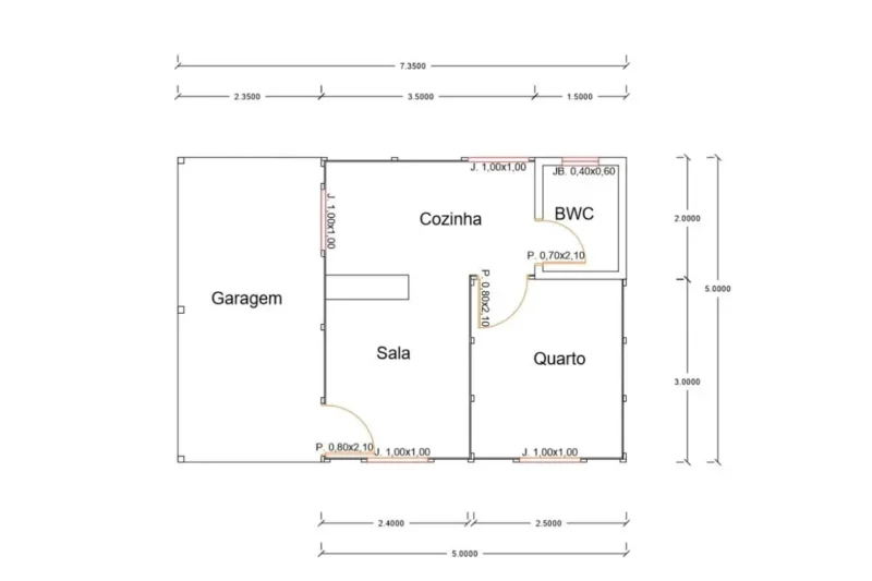 planta de casa com 1 quarto