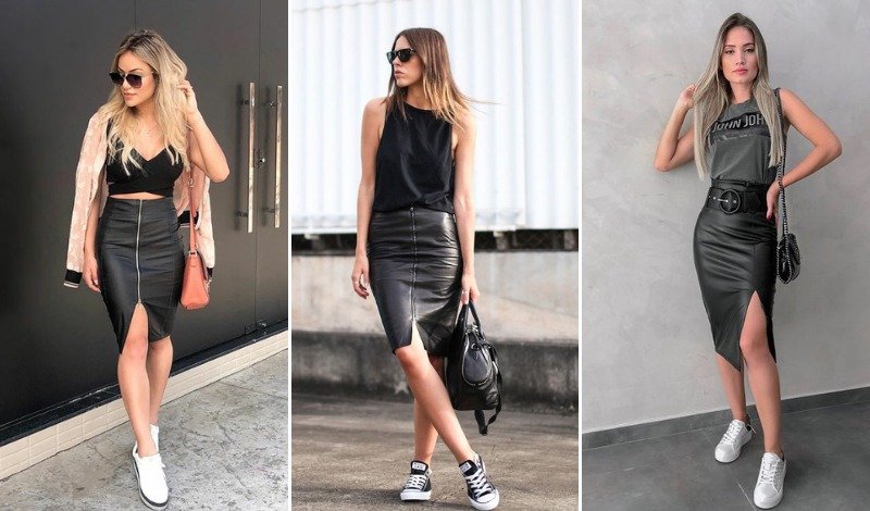 look-com-saia-de-couro-preta-feminino