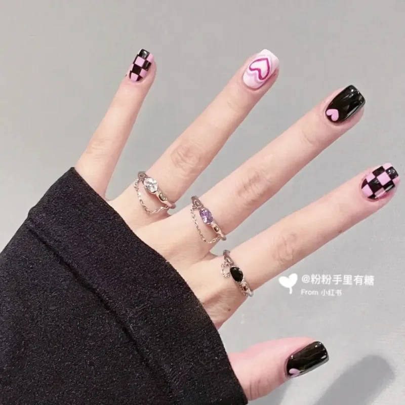 black and pink nail art