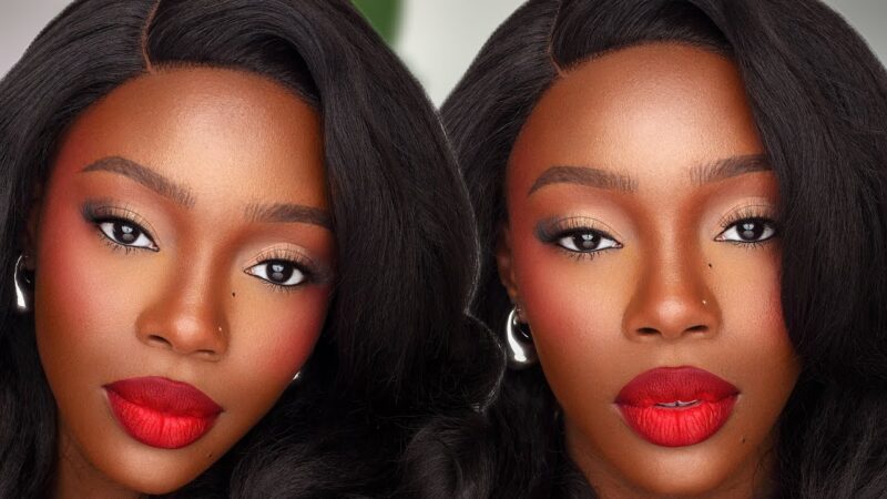 makeup with red lipstick dark skin