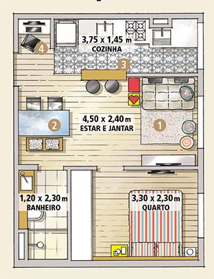 planta de casa com 1 quarto