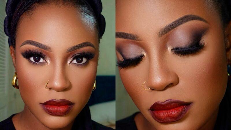 makeup with red lipstick dark skin