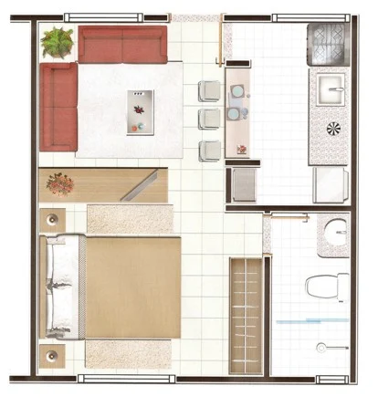 planta de casa com 1 quarto