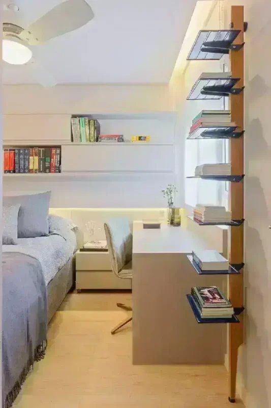 projeto de quarto de casal com escritorio