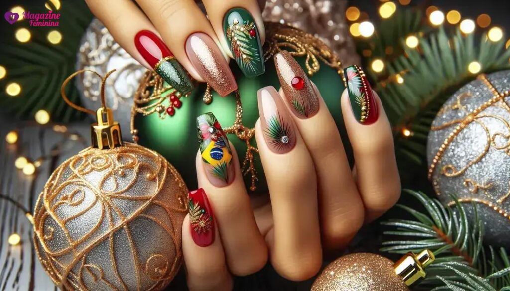 unhas para o natal e ano novo