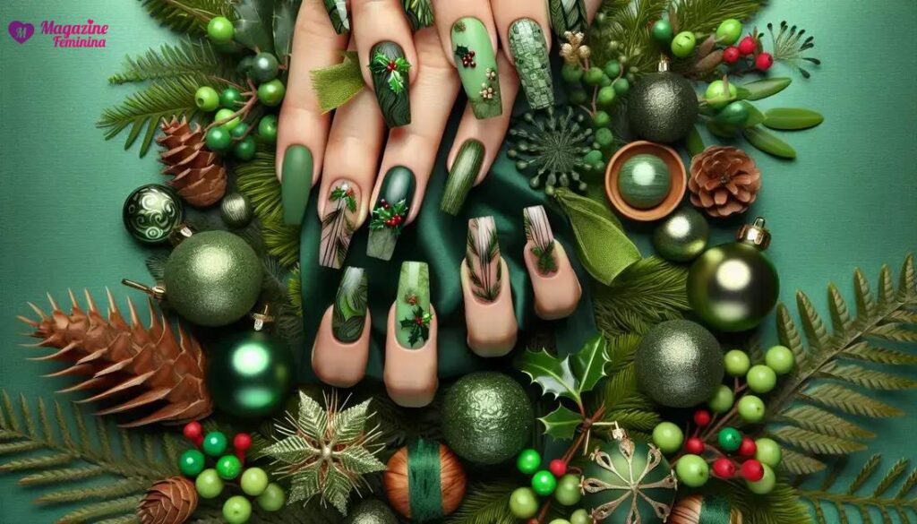 unhas para o natal verde