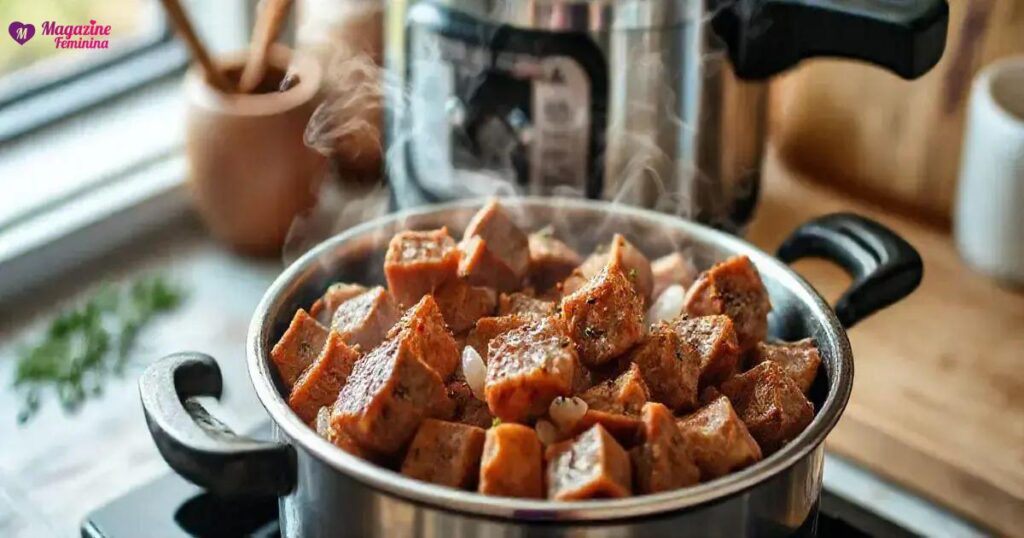 como fazer carne em cubos na panela de pressão