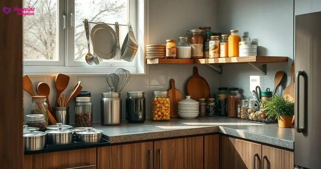 organização de armário de cozinha