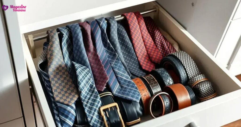 organização de gravatas e cintos