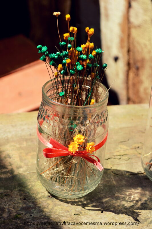 vaso de flor com vidro de compota ...