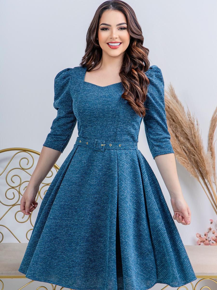 Vestido Midi Gode Rodado com Cinto ...