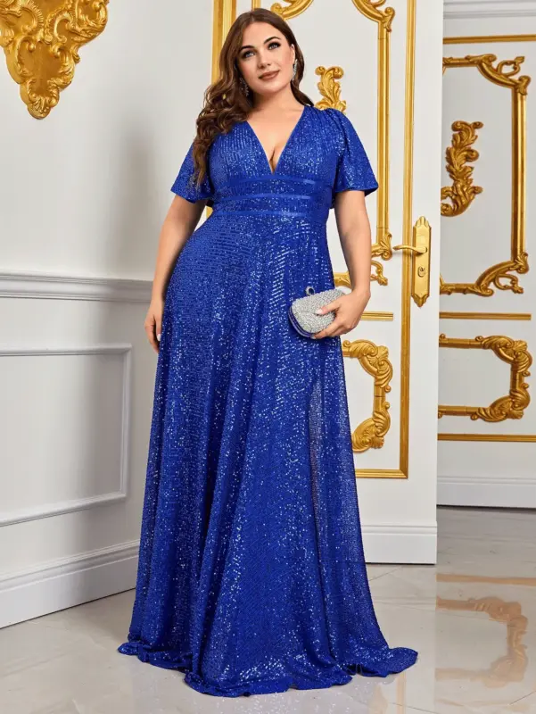 Blue Sequin Shiny Evening Dress ...