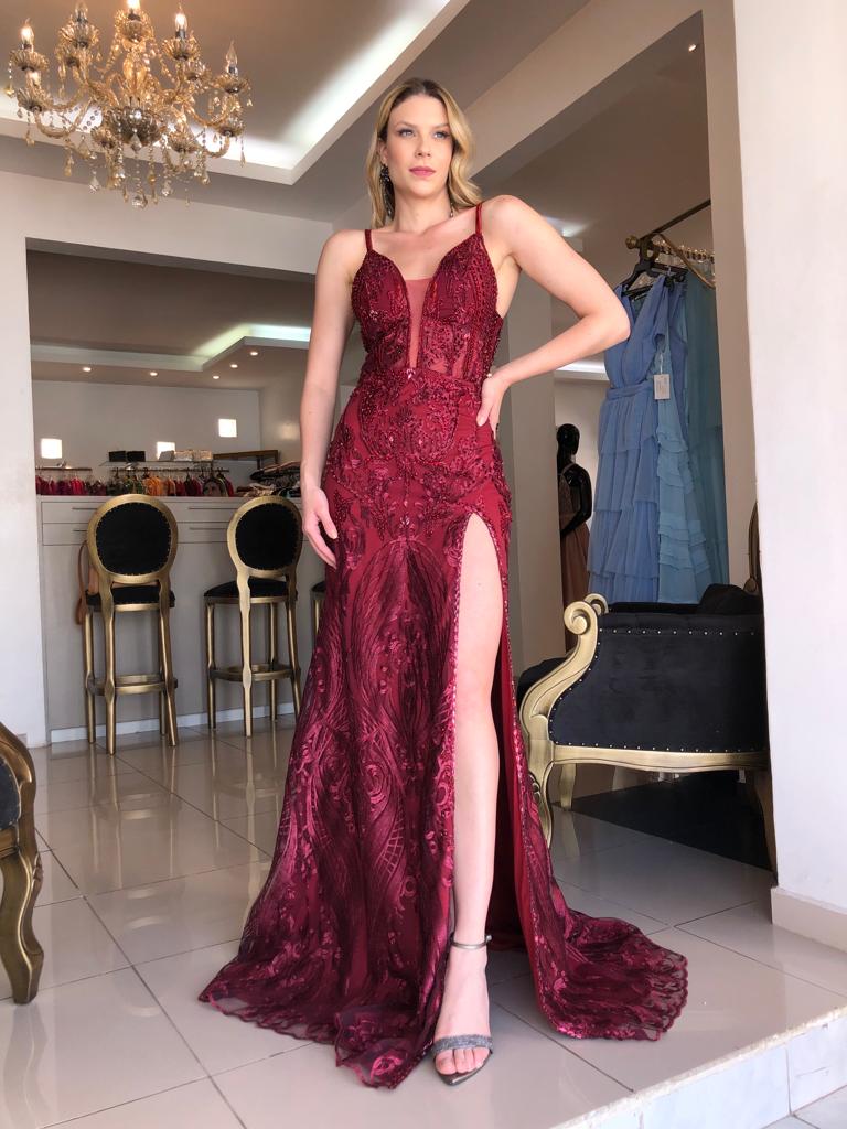 Vestido de Festa longo inteiro em renda ...