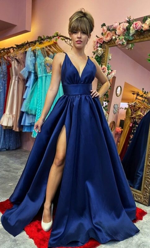 Vestido Azul Caneta Curto Vestidos De ...