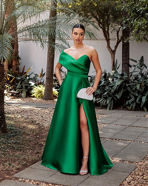 VESTIDO FESTA GLAM DECOTE OMBRO A OMBRO ...