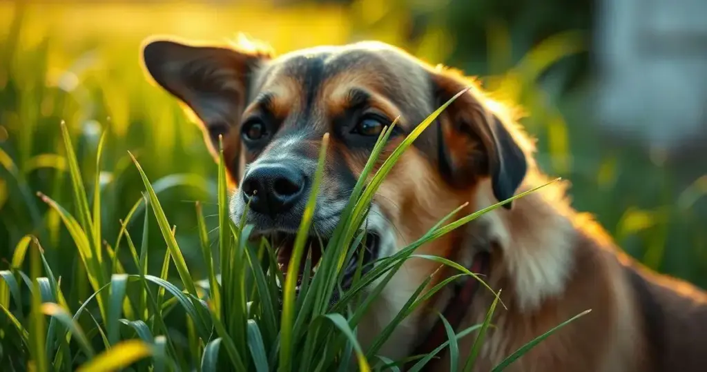 cachorro comendo grama