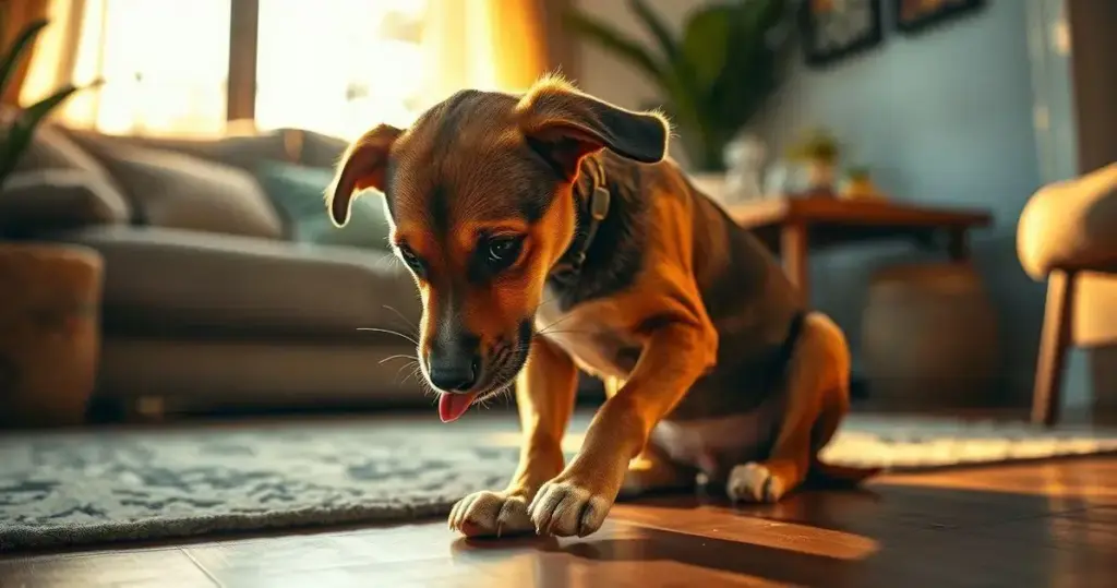 cachorro lambendo as patas