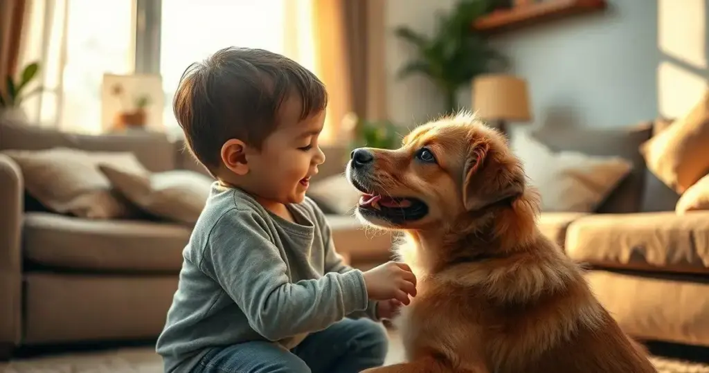 cão e criança em casa