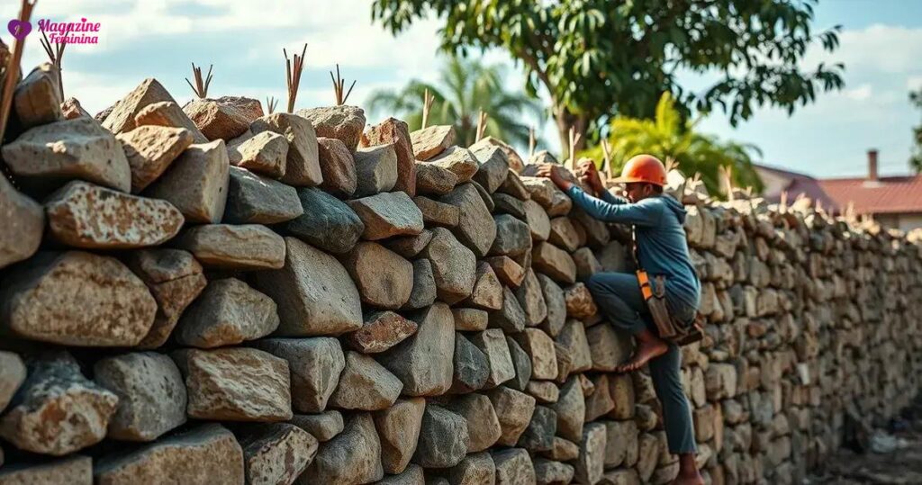 construção de muro arrimo pedra natural