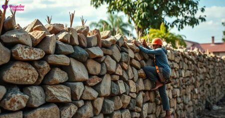 construção de muro arrimo pedra natural