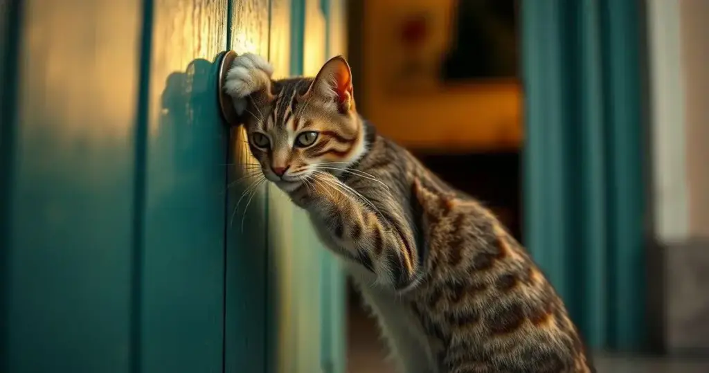 gato arranhando a porta