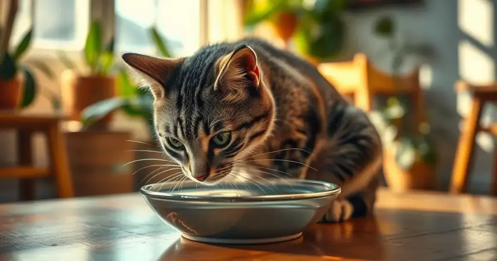 gato bebendo pouca água