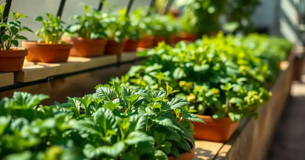 horta em sacadas ensolaradas
