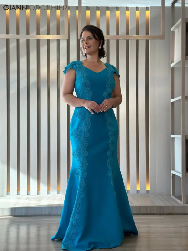 Vestido de festa longo verde sereia com ...