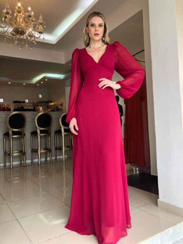 Vestido Manga Longa Longo Festa Vestido ...