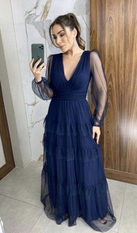 Vestido De Formatura Longo Azul Escuro ...